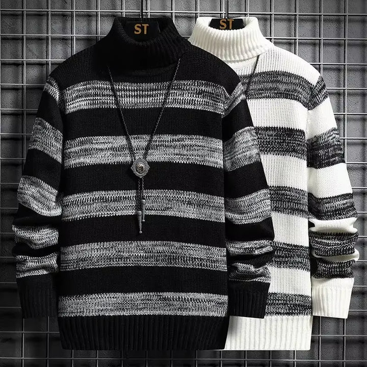 Pullover Man High Collar Striped Knitwear New in Knitted Sweaters for Men Turtleneck Streetwear Korean Reviews Clothes Style Y2K