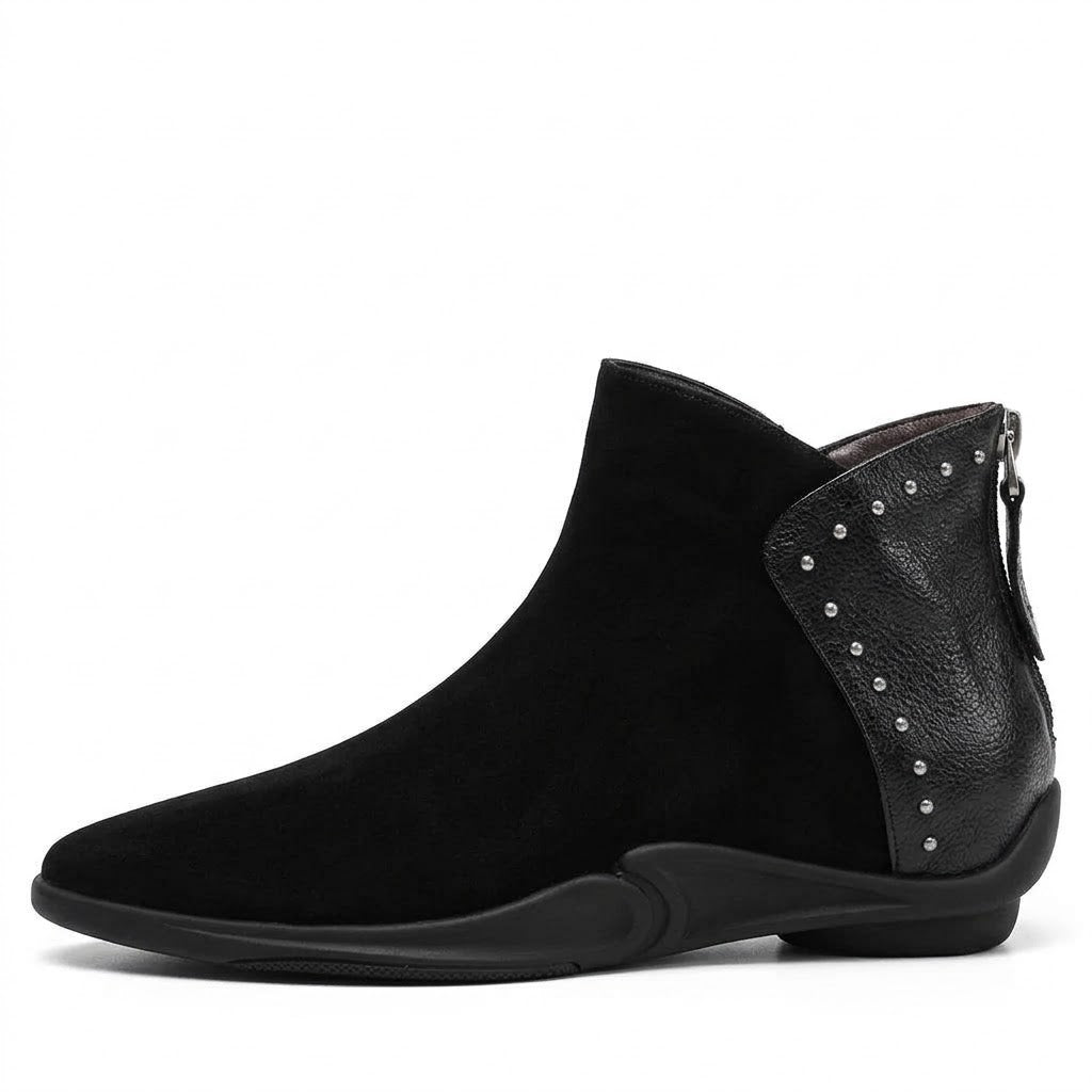 Women's Natural Suede Leather Sheepskin Ankle Boots – Pointed-Toe Rivet Design