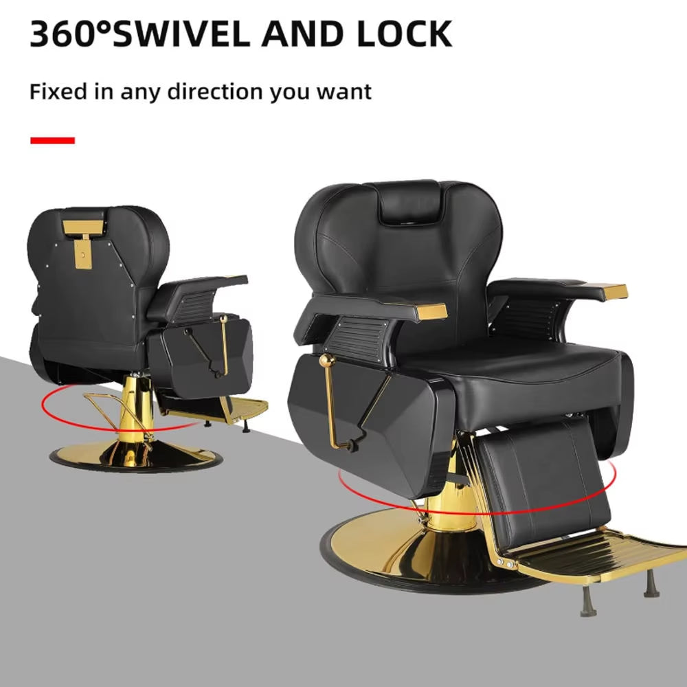 Luxury Gold Heavy Duty Hydraulic Reclining Salon Chair