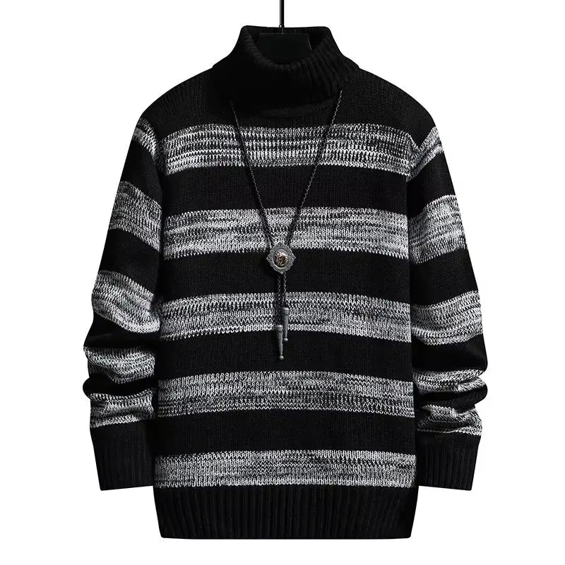 Pullover Man High Collar Striped Knitwear New in Knitted Sweaters for Men Turtleneck Streetwear Korean Reviews Clothes Style Y2K