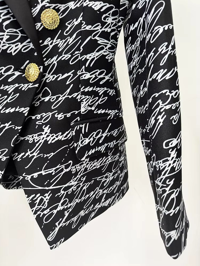 Women High Street Designed Jacket Women'S Love Letters Printed Double Breasted Blazer