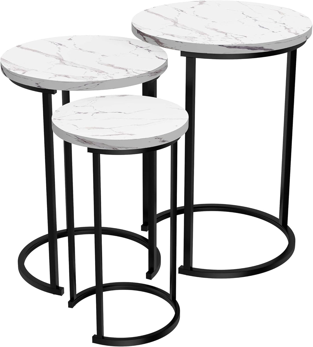 Modern - Marble Set of 3 round Side Tables for Living Room/Office