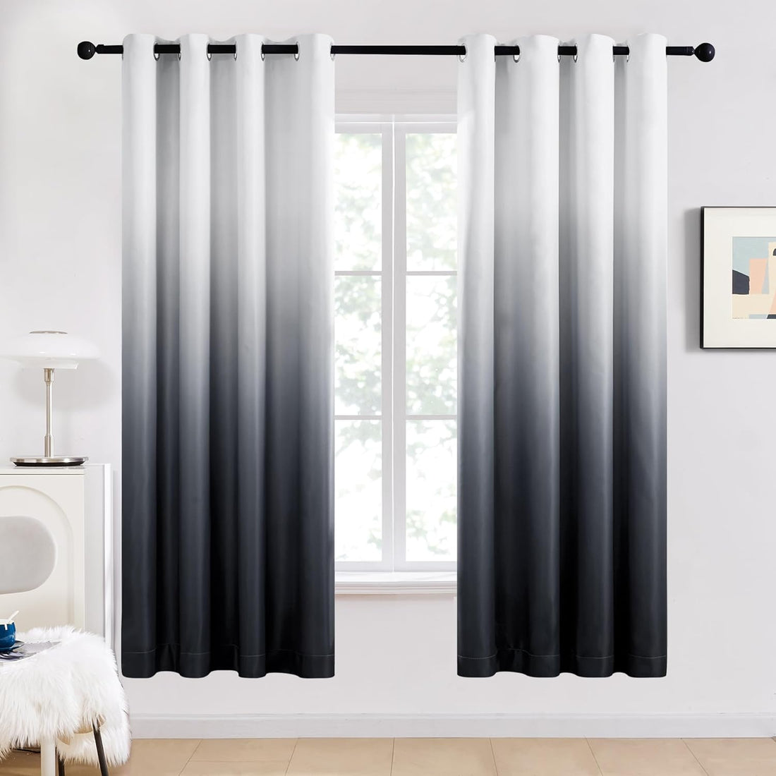 Eyelet Curtains 72 Drop Thermal Insulated Eyelet Blackout Curtains for Boys Bedroom 46 X 72 Inch Black and White 2 Panels