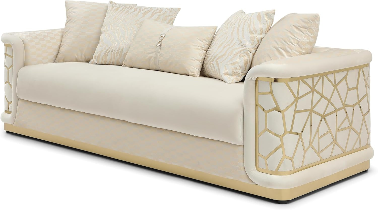 New Velvet Luxury Couch Sofa - Three Seater with Unique Patterned Design and Gold Accents