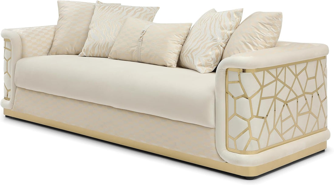 New Velvet Luxury Couch Sofa - Three Seater with Unique Patterned Design and Gold Accents