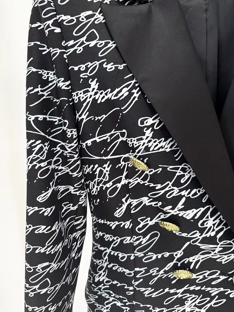 Women High Street Designed Jacket Women'S Love Letters Printed Double Breasted Blazer