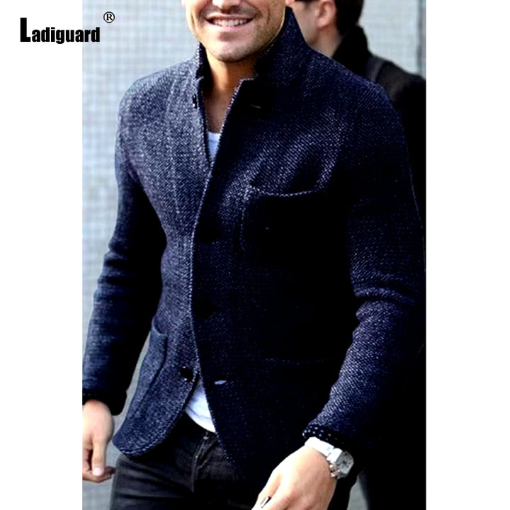 Mens Elegant Leisure Casual Knitted Blazers European Style 2024 Spring Classic Blazer