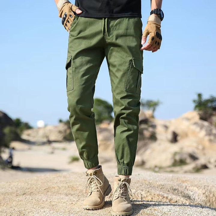 Drawstring Spring Autumn Men'S Clothing Solid Color Elastic High Waisted Pockets Casual Retro Bloomers Trousers Cargo Pants