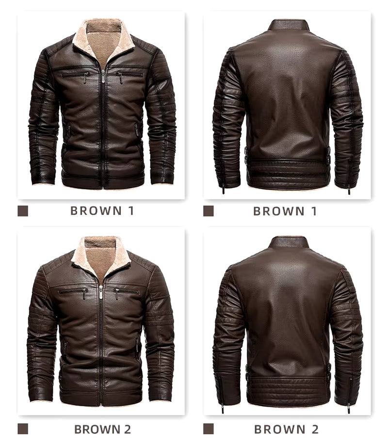 Suede Leather Jackets Men Winter Motorcycle Jackets Punk Style Streetwear Fur Lined Thick Warm Coats