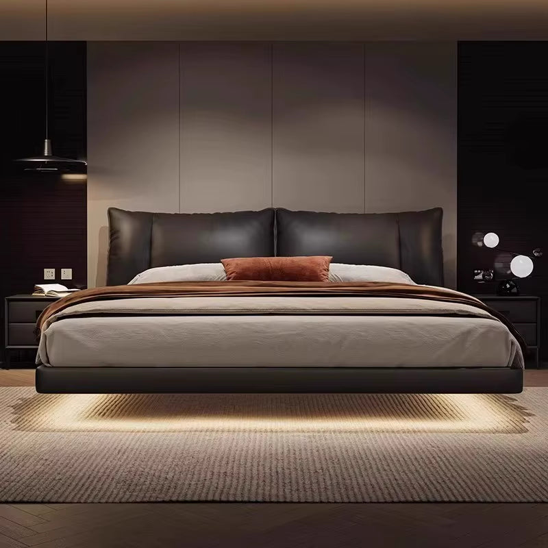 Modern Luxury Levitation Genuine Leather Flolating Double Bed
