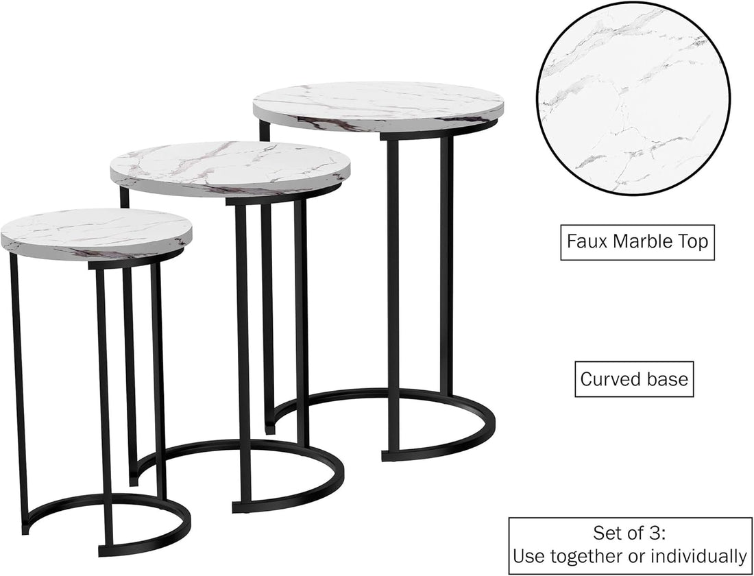 Modern - Marble Set of 3 round Side Tables for Living Room/Office