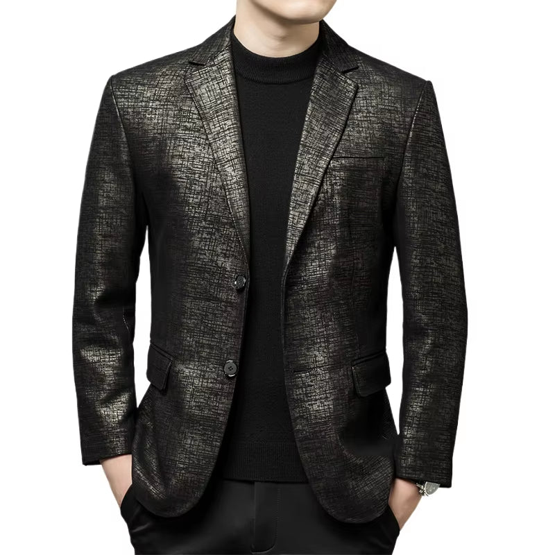 Premium Mens Leather Business Casual Jacket Blazer