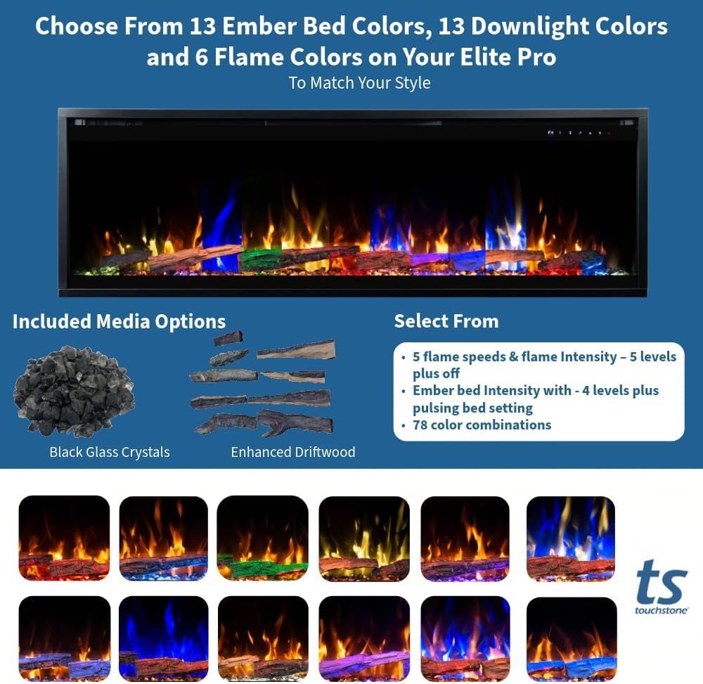 Smart Elite Pro 100" Smart Electric Fireplace 6 Realistic Flame 1500W Heater