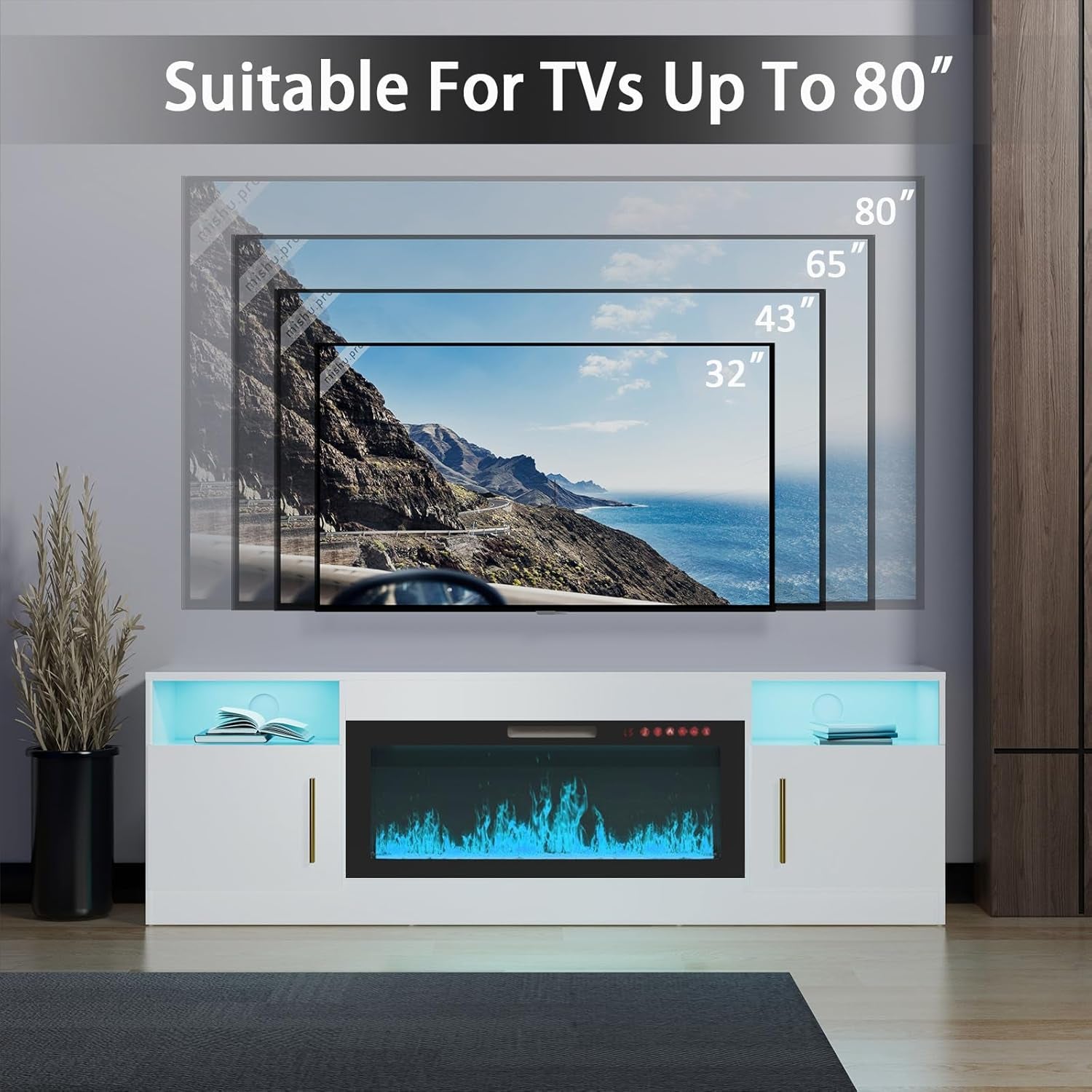 New  LED TV Stand with Fireplace - 70 Inch Modern Electric Entertainment Center
