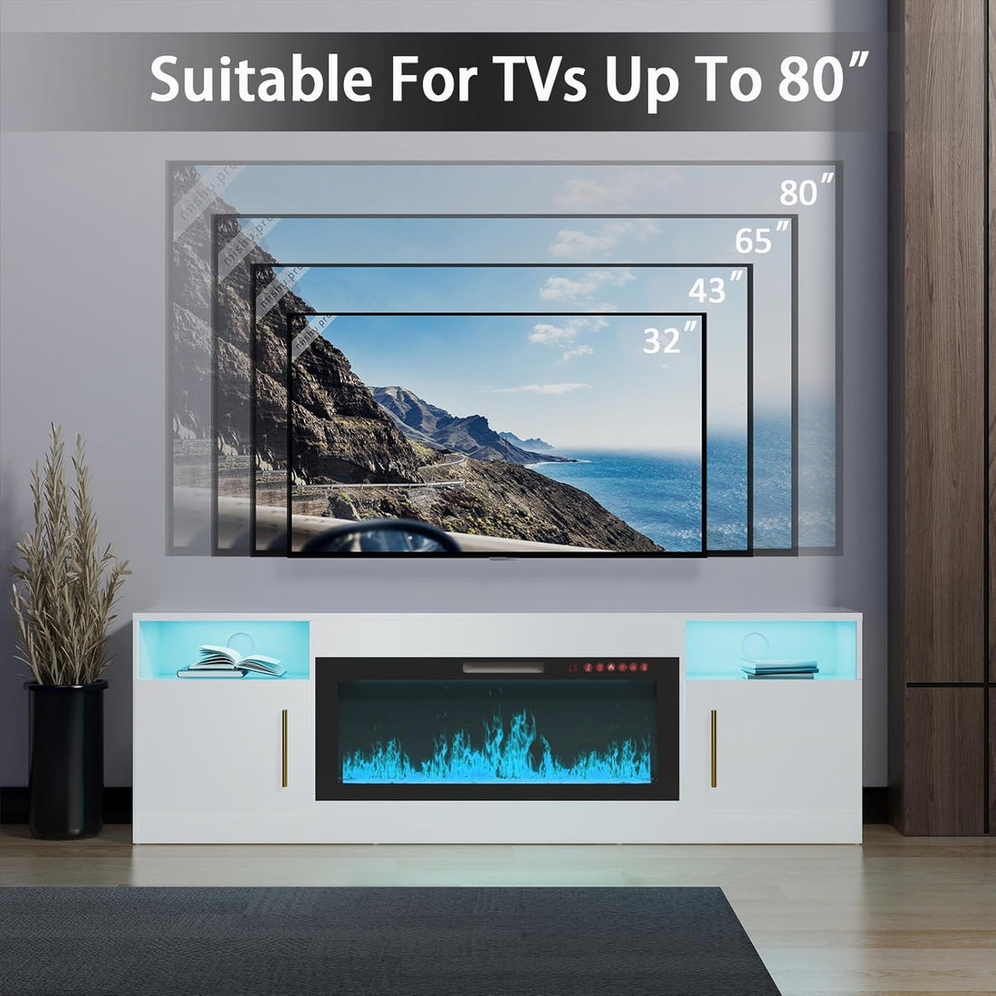 New  LED TV Stand with Fireplace - 70 Inch Modern Electric Entertainment Center