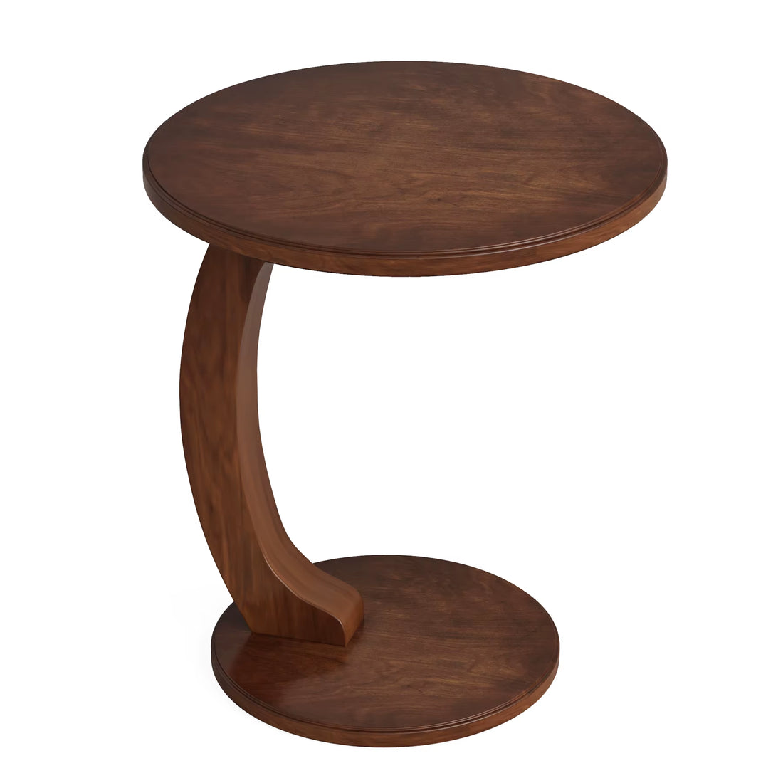 Round End Wood C-Shaped Side Table Modern Home