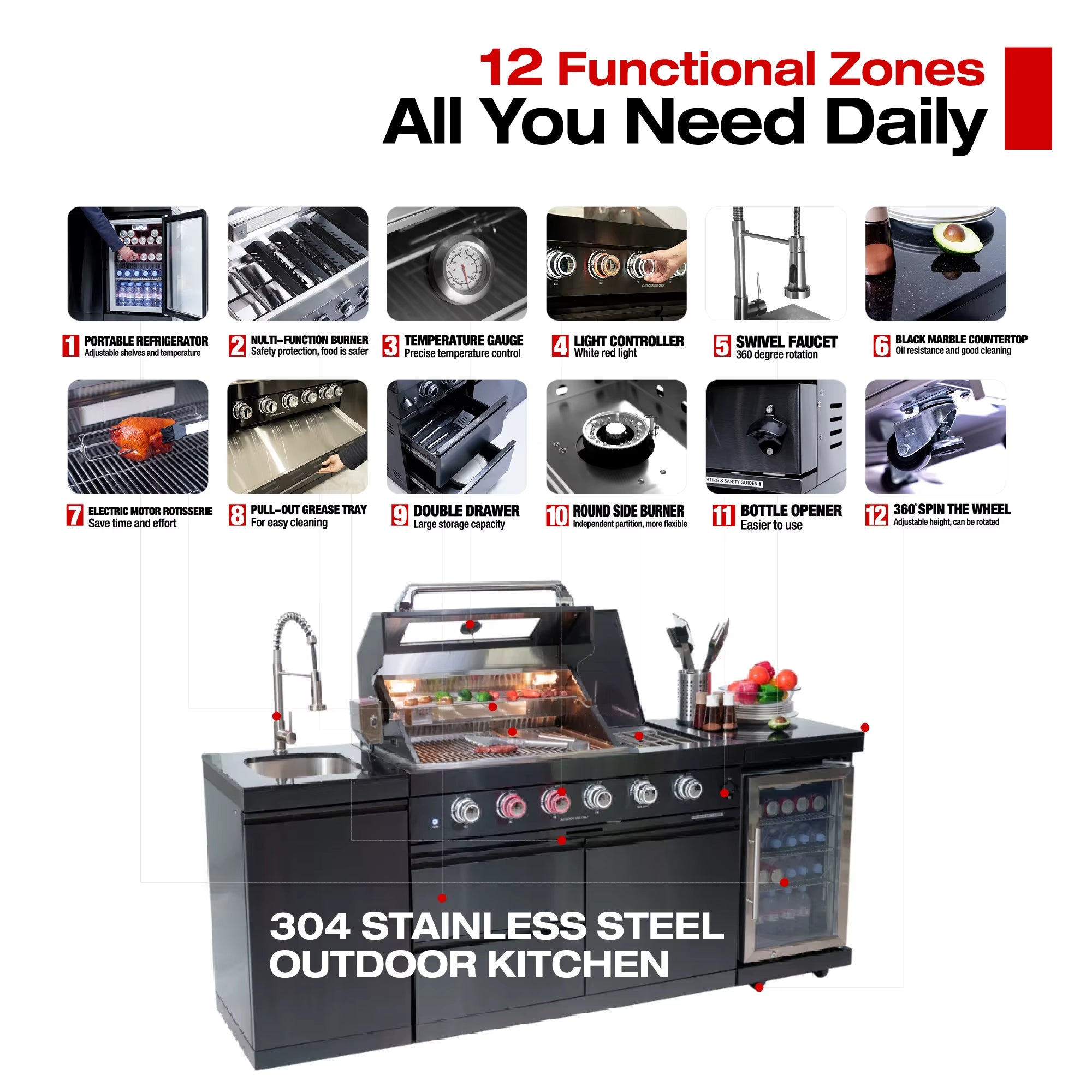 New Outdoor Stainless Kitchen with Bbq Grills Set