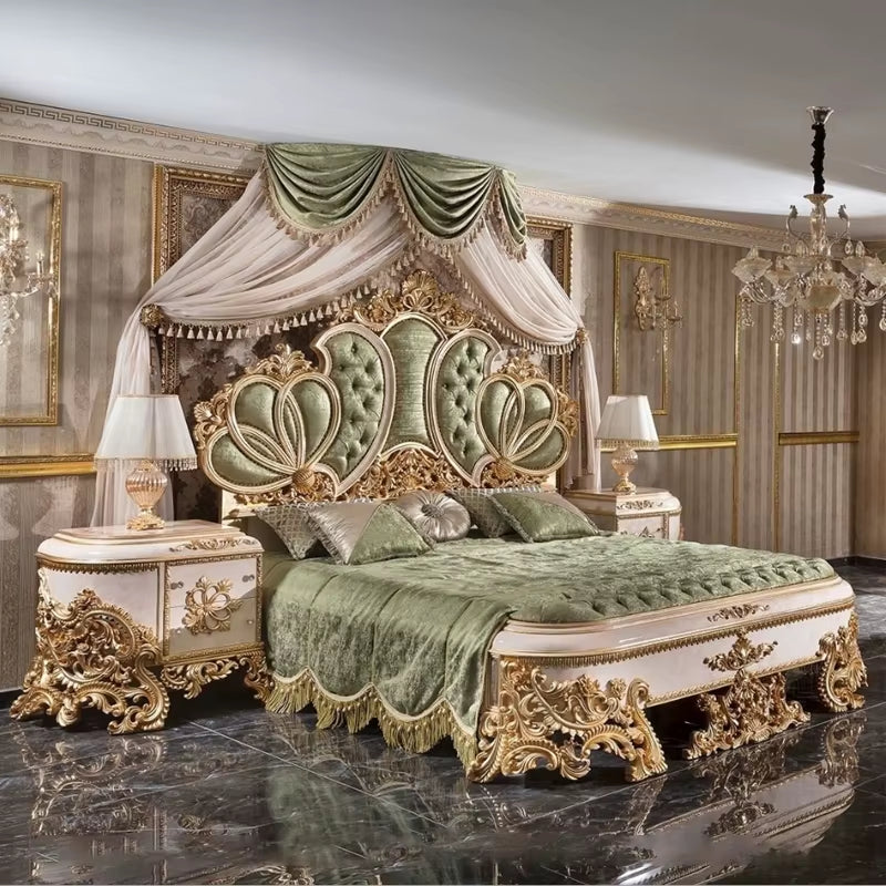 Modern Antique Tufted Butterfly Headboard Luxury King Size Bed 