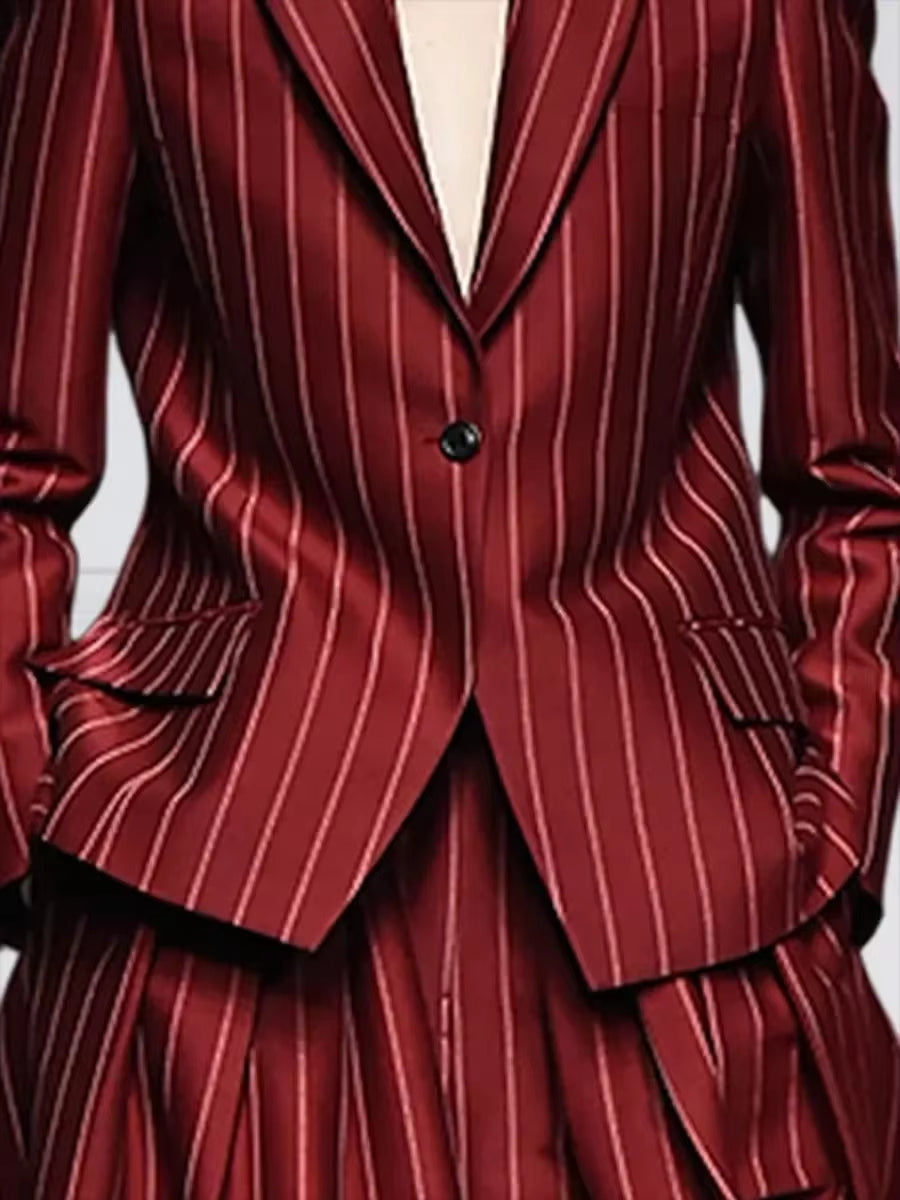 Women Striped Business Casual Blazer Jacket 