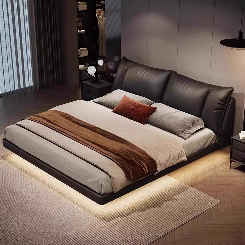 Modern Luxury Levitation Genuine Leather Flolating Double Bed