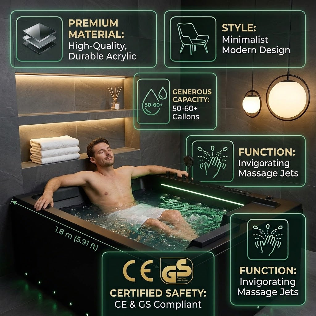 Modern Kinglauren Black Corner Jacuzzi Bathtub Whirlpool for Luxury Bathrooms