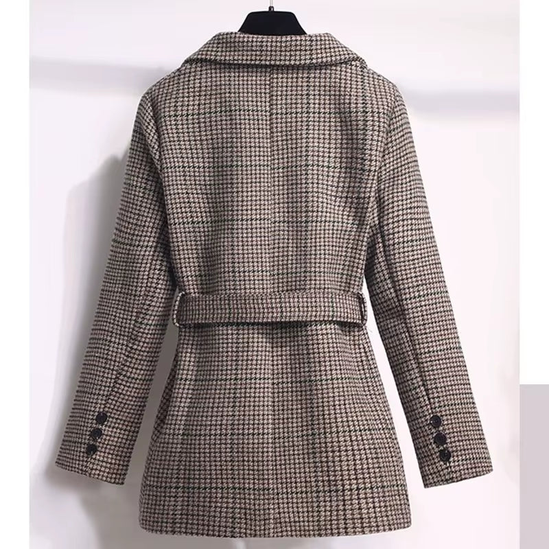 New Stylish Woolen Blazer Jacket Short Coat Ladies Double-Breasted Fashion Wool Outwear