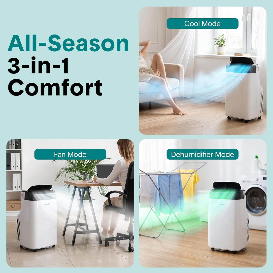 Small Air Conditioner Portable 10,000 BTU with Built-In Dehumidifier - Portable AC Unit for Rooms up to 450 Sq Ft - Remote Control, Window Mount Exhaust Kit