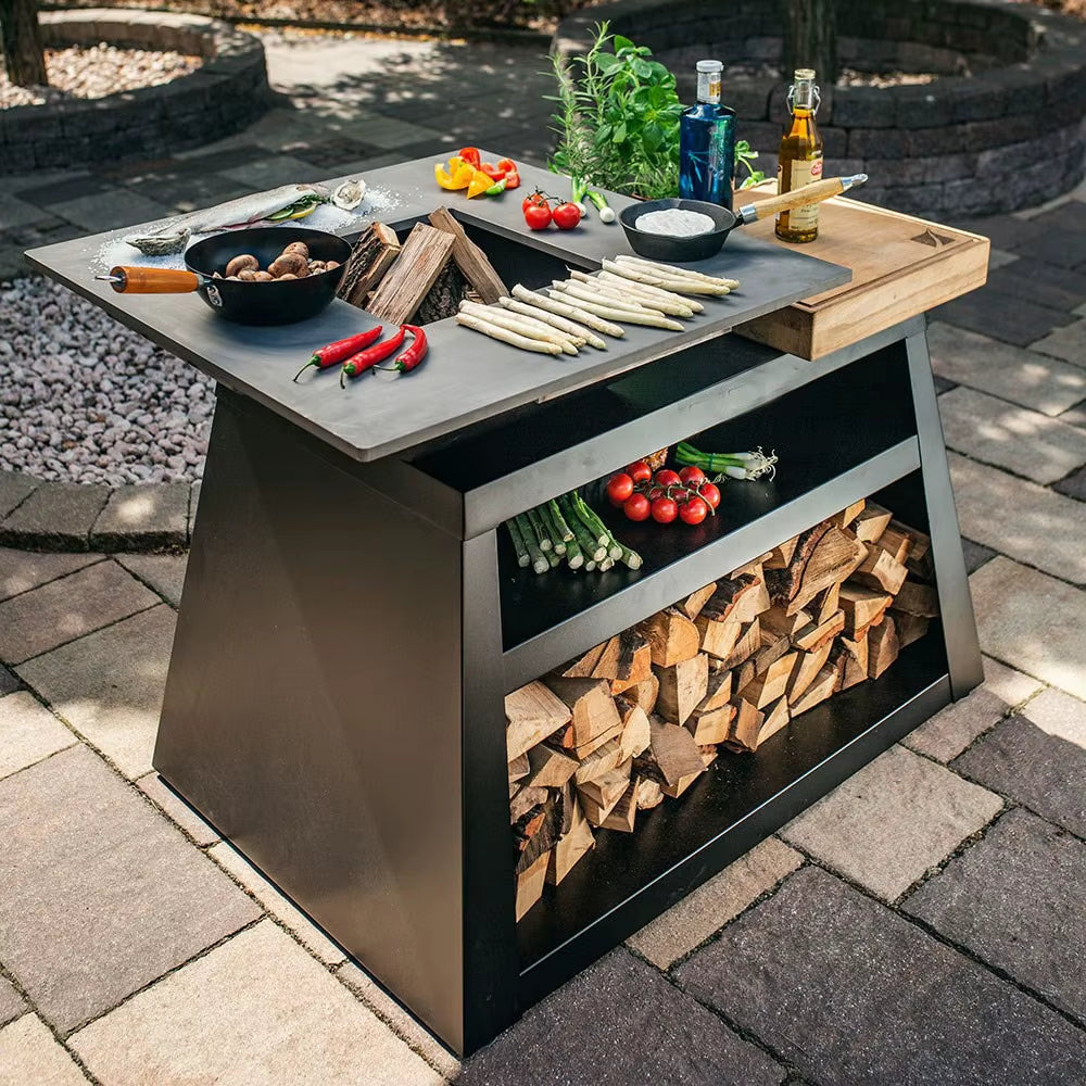 New Large Black Outdoor Garden Corten Steel Barbecue Grill