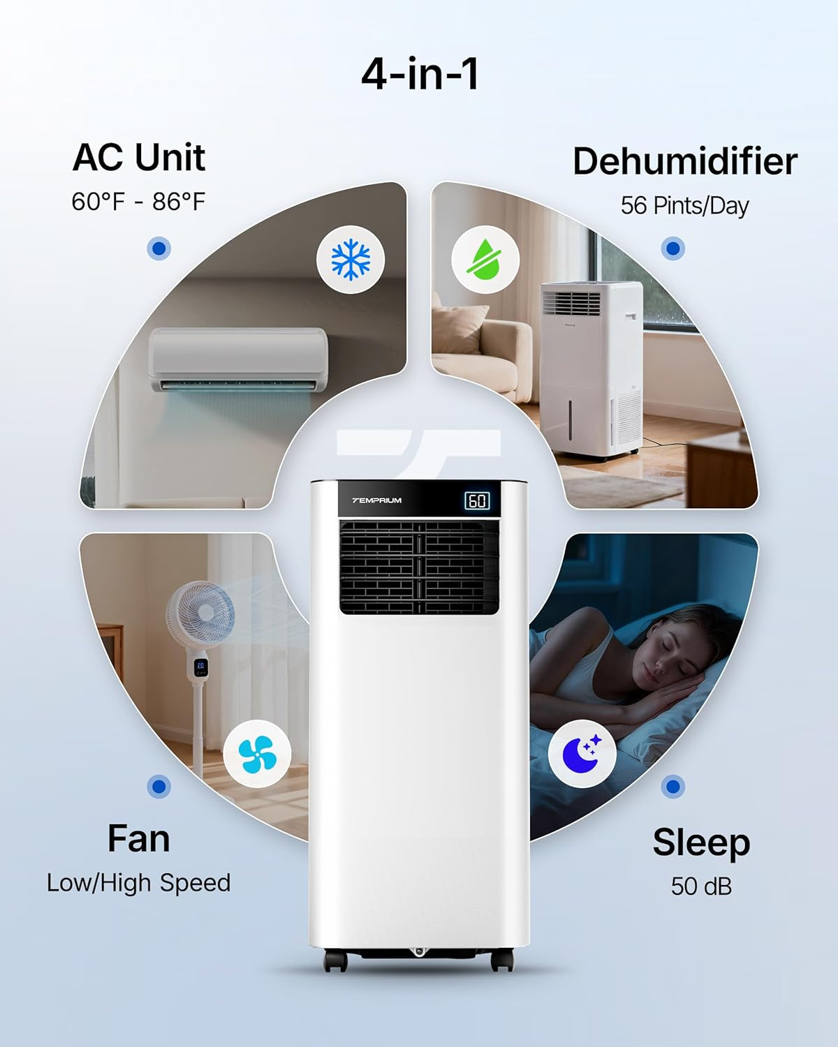 10,000 BTU Portable Air Conditioner, Smart AC Unit for Rooms up to 450 Sq.Ft, 3-In-1 with Cool, Dry & Fan Modes, App/Voice/Remote Control, 24H Timer, 50Db Quiet Operation, Self-Evaporating
