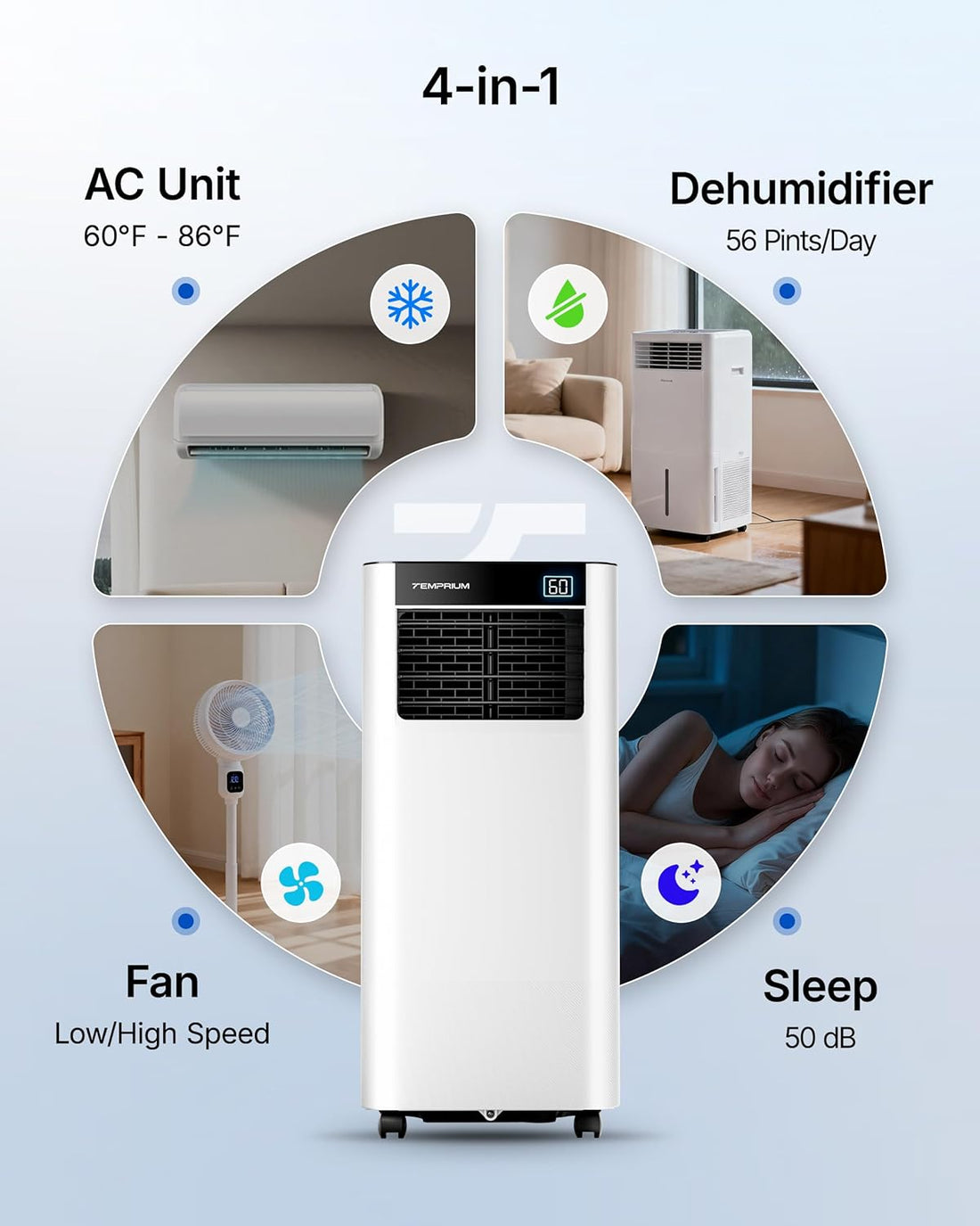 10,000 BTU Portable Air Conditioner, Smart AC Unit for Rooms up to 450 Sq.Ft, 3-In-1 with Cool, Dry & Fan Modes, App/Voice/Remote Control, 24H Timer, 50Db Quiet Operation, Self-Evaporating