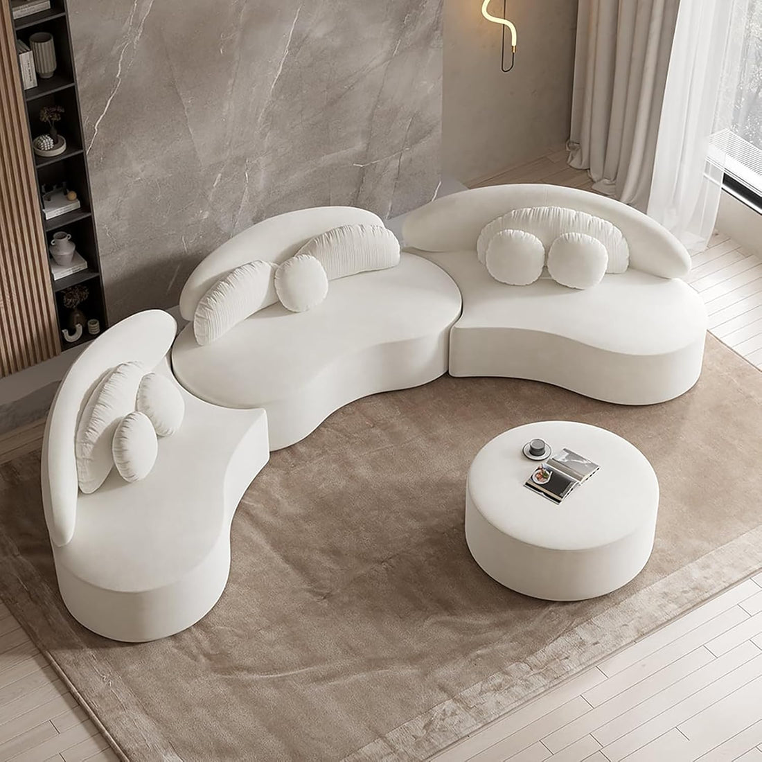 Modern 7-Seat Curved Modular Sectional Sofa, with Ottoman