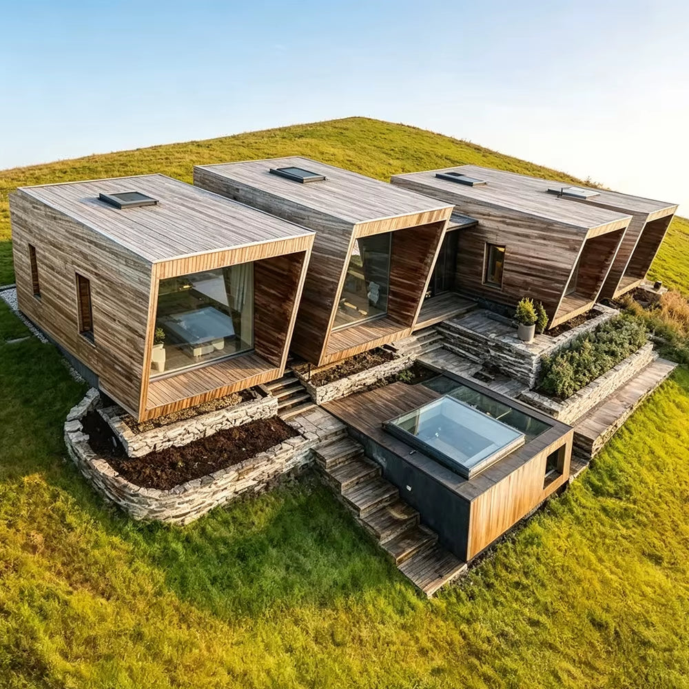 High Performance Insulation Luxury Sips Prefab Tiny Cabin for Airbnb Resort Glamping Remote Living Commercial Holiday Park