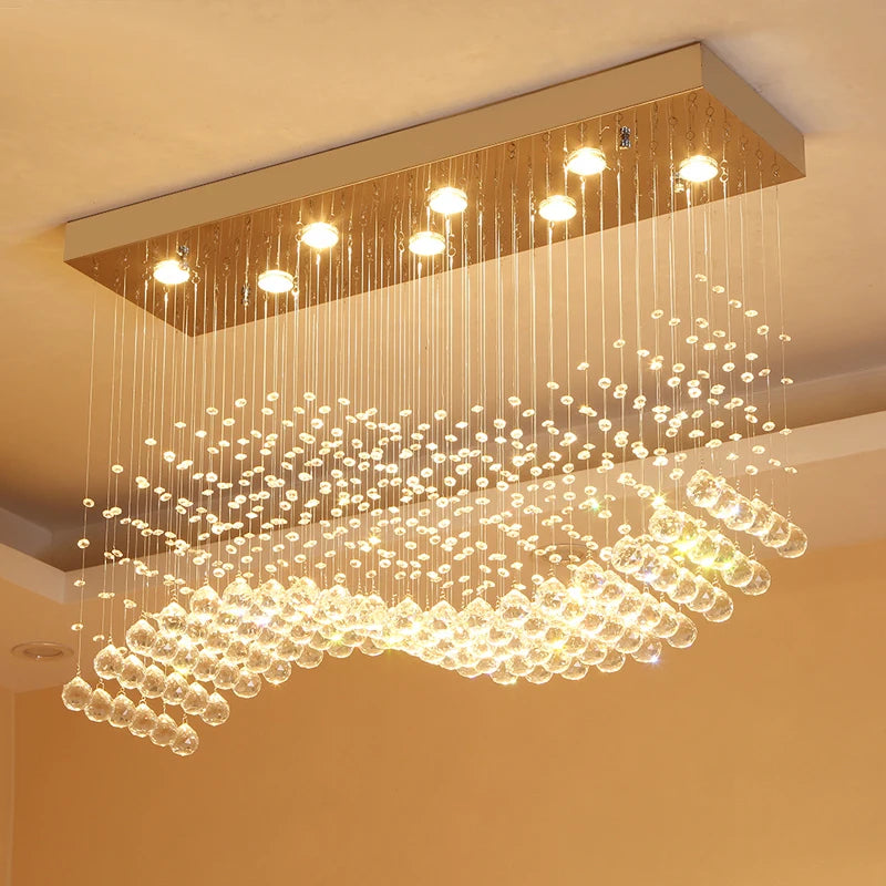 Vintage Rectangle Crystal Lamp Dining Room Chandelier Home Lighting