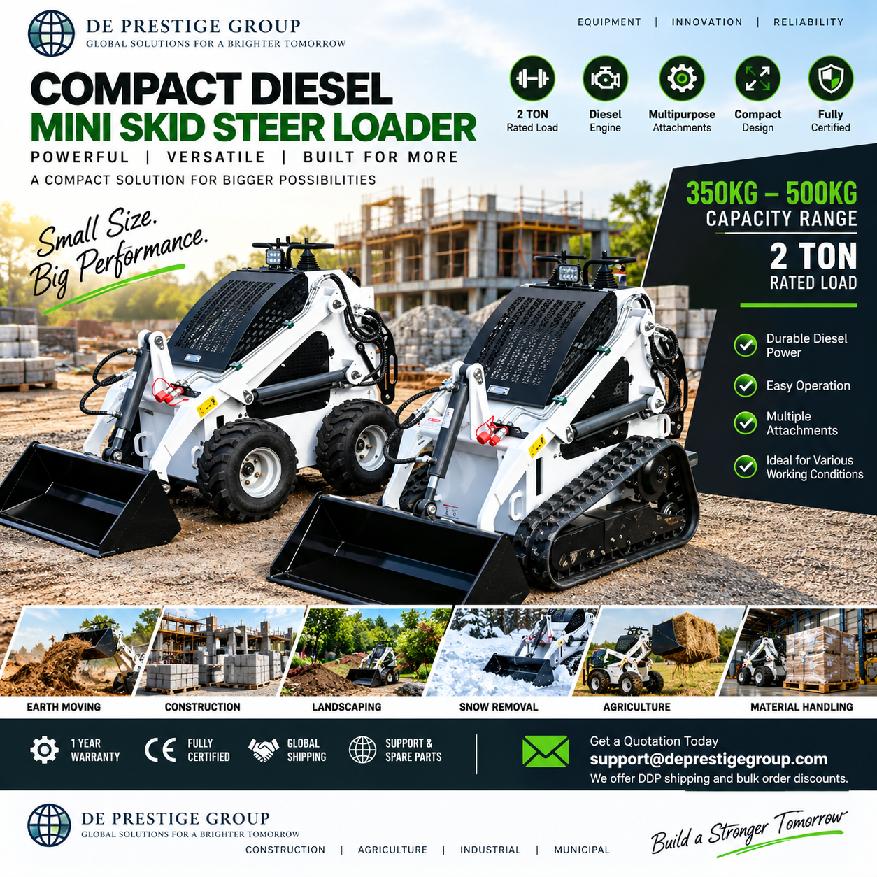 Compact Diesel Mini Skid Steer Loader – 350KG–500KG Capacity | Wheel Loader | Multipurpose
