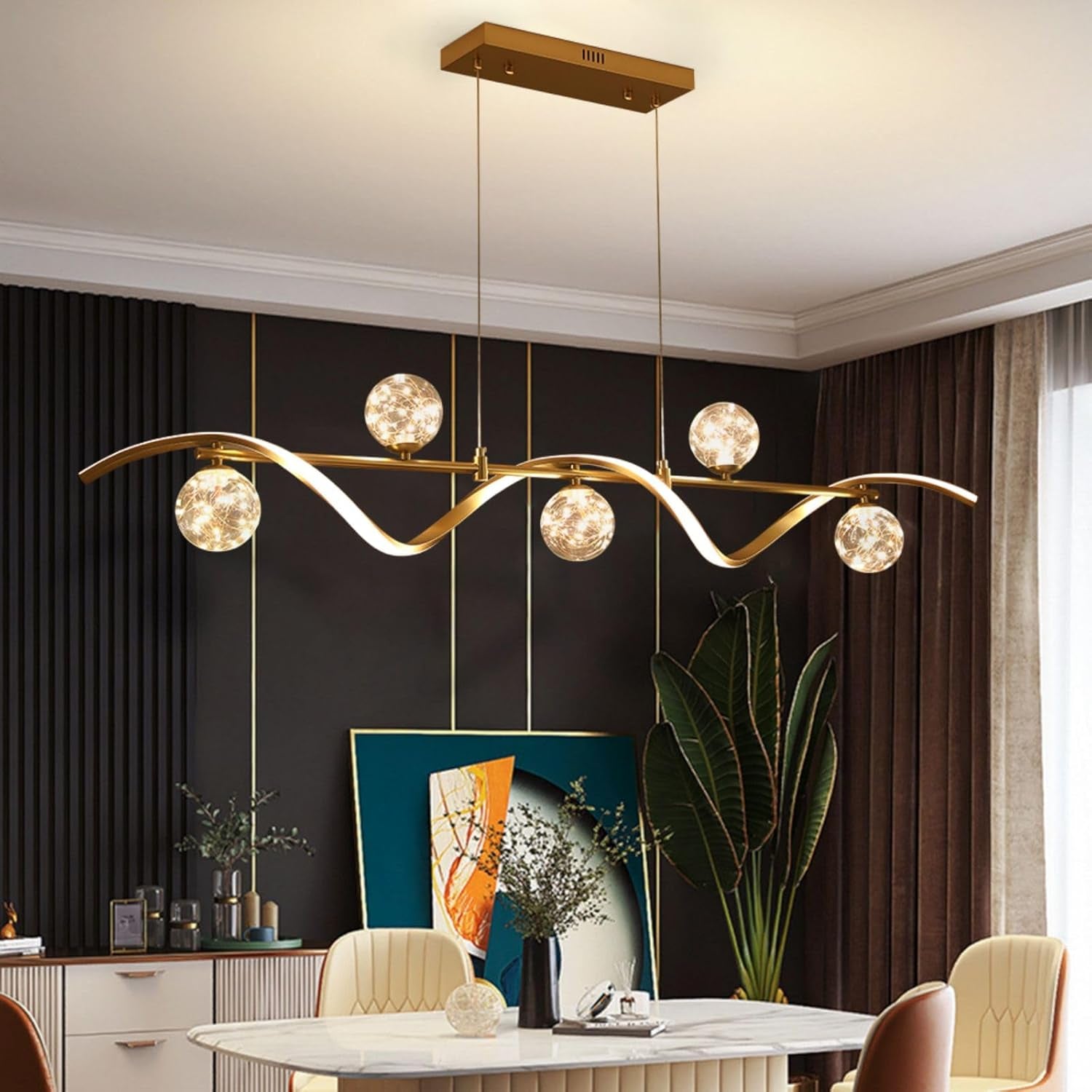 Kitchen Island Light with Glass Globes, 51.2" Gold Chandelier Pendant 