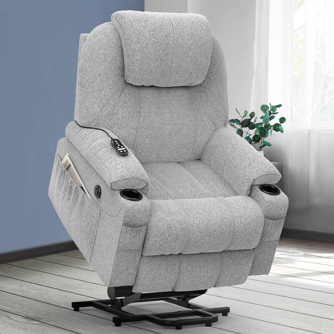 Lift Chairs Recliners for Elderly,Recliner Chair with Massage and Heat, Extended Footrest, Heavy Duty Motor Large Recliners for Living Room USB Port, Cup Holders, 2 Side Pockets