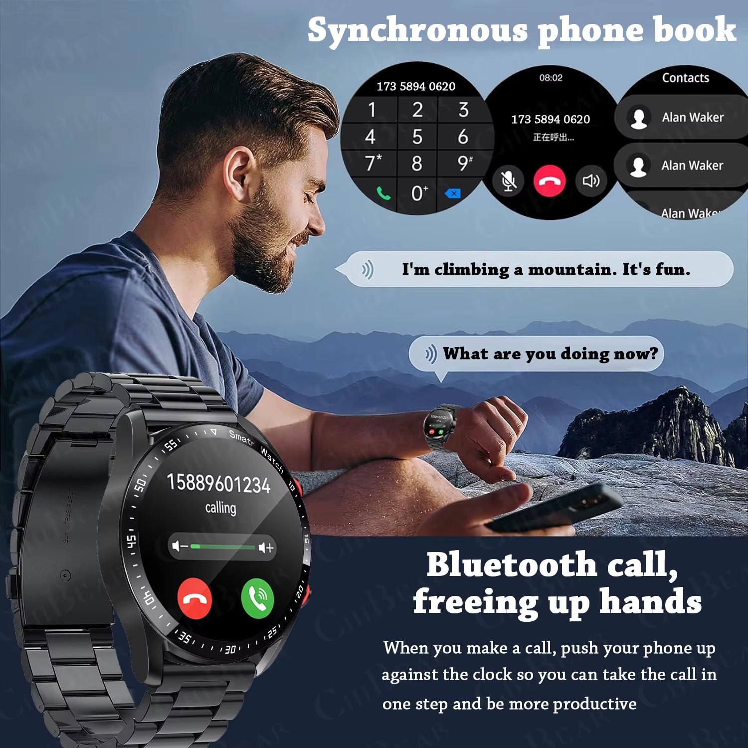 New HD Display Bluetooth Mens Watch Fitness Tracker