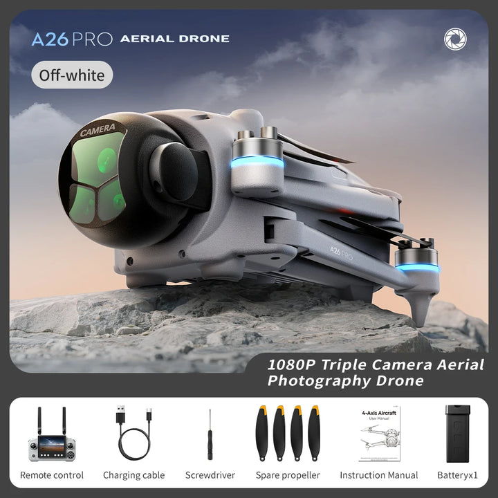 A26 Pro Drone 4K HD 8K Triple Camera FPV Brushless Motor Obstacle Avoidance Foldable RC Quadcopter Professional Aerial