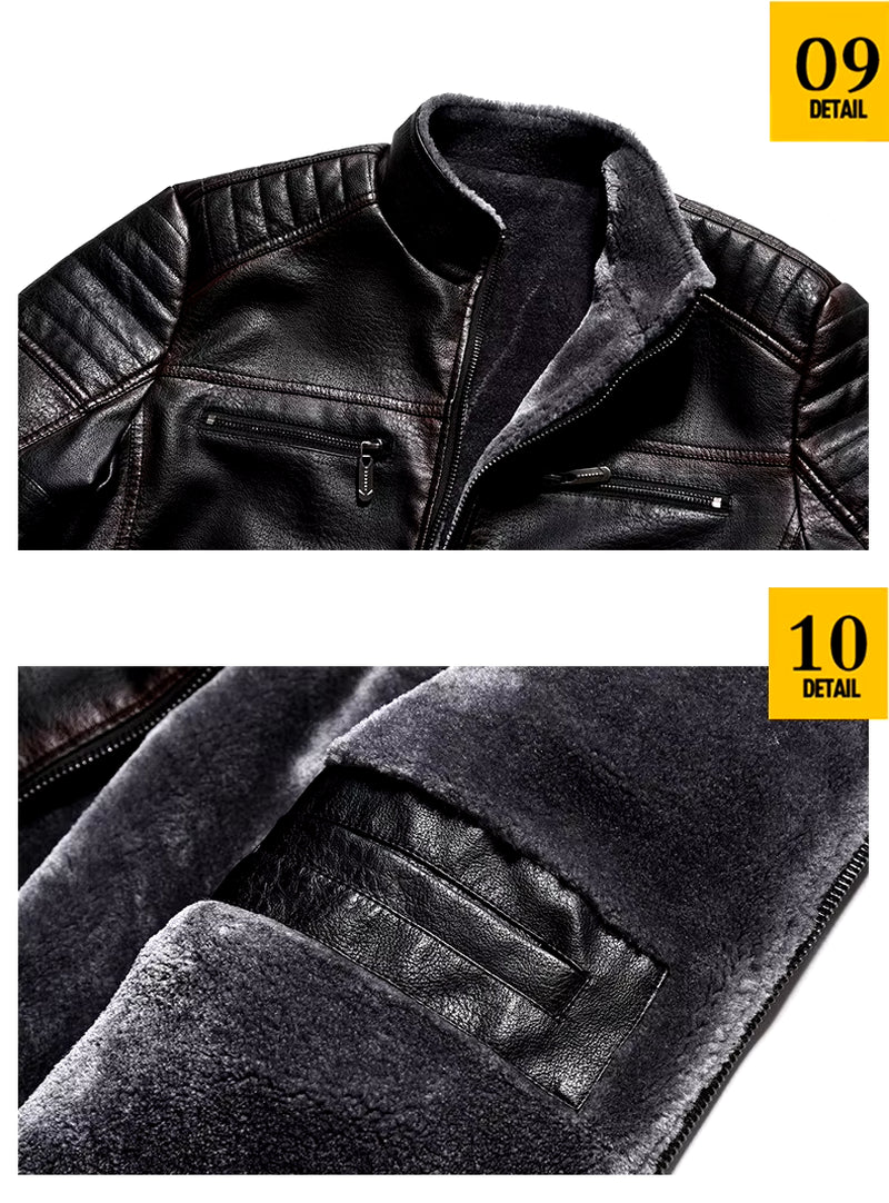 Suede Leather Jackets Men Winter Motorcycle Jackets Punk Style Streetwear Fur Lined Thick Warm Coats