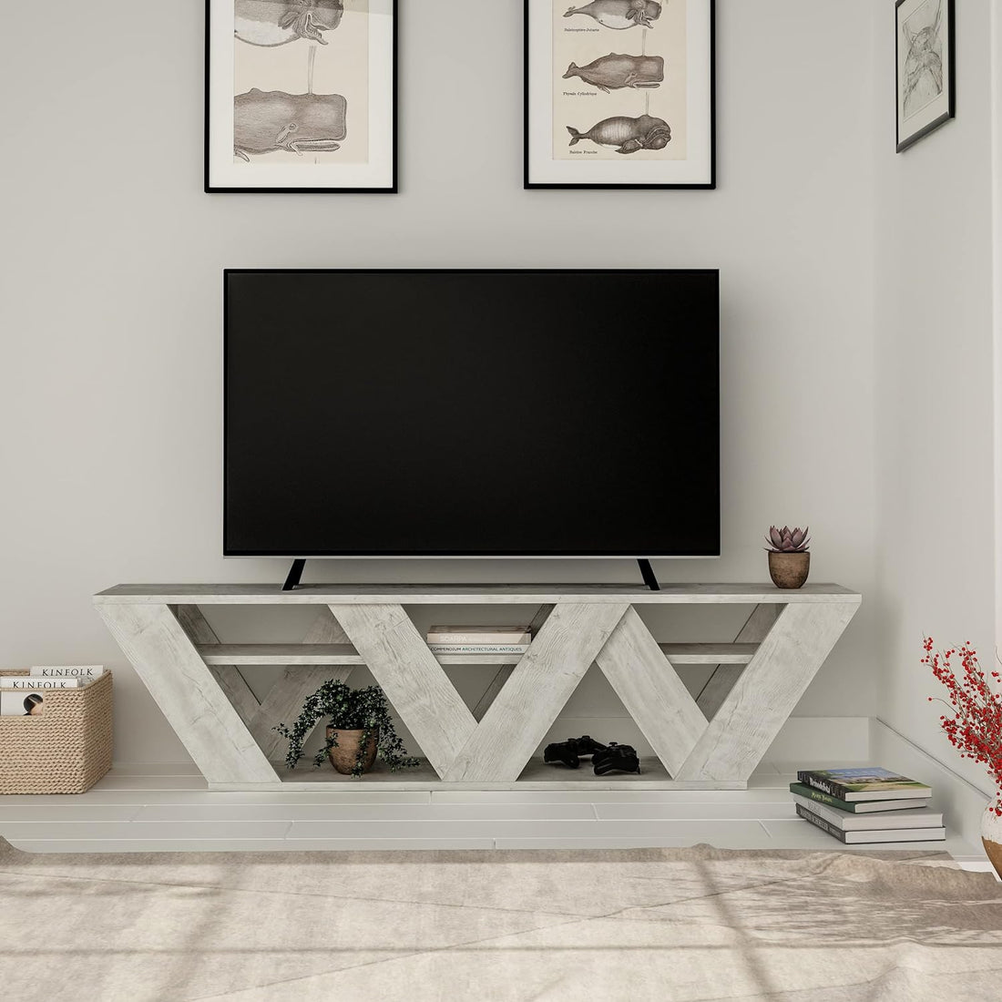 Modern TV Stand for up to 55-Inch Tvs, Tv Stand Media Unit, Tv Console, 2 Tiers Unit Component for Storage Shelf for Living Room, Bedroom Etc. with Multi Colour Option (Anthracite)