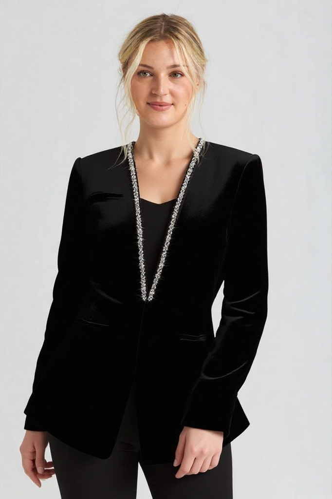 New Premium Velvet Beaded Women Blazer