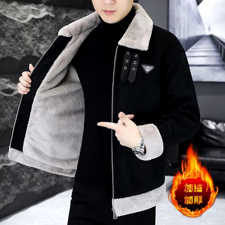 New High Quality Winter Fur Leather Jacket Men Fashion plus Velvet Padded Warm Men's Jacket 