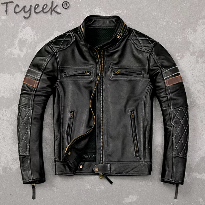 Genuine Leather Jacket Men Top Layer Cowhide Coats Spring Autumn Leather Coat Mens Moto & Biker Jackets Jaqueta Masculina