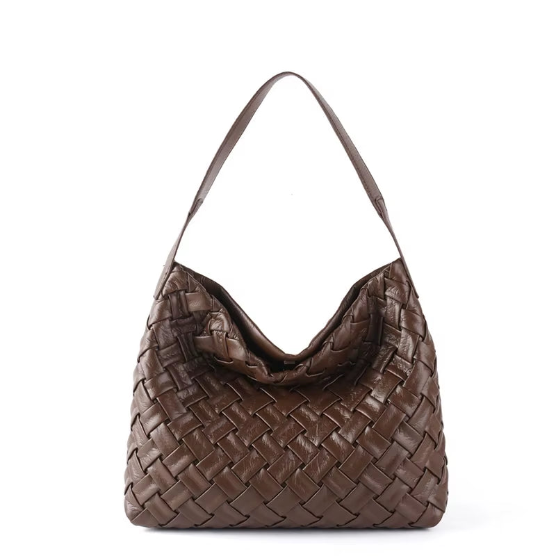 New Arrived Woven Tote Bag Women Textured Pleated Soft PU Leather Large Capacity Bags
