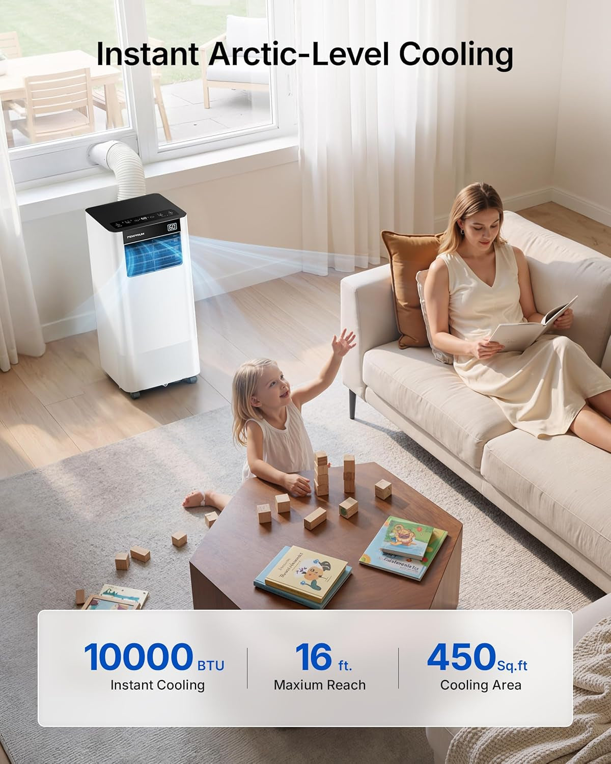 10,000 BTU Portable Air Conditioner, Smart AC Unit for Rooms up to 450 Sq.Ft, 3-In-1 with Cool, Dry & Fan Modes, App/Voice/Remote Control, 24H Timer, 50Db Quiet Operation, Self-Evaporating