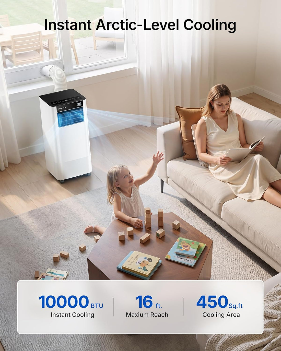 10,000 BTU Portable Air Conditioner, Smart AC Unit for Rooms up to 450 Sq.Ft, 3-In-1 with Cool, Dry & Fan Modes, App/Voice/Remote Control, 24H Timer, 50Db Quiet Operation, Self-Evaporating