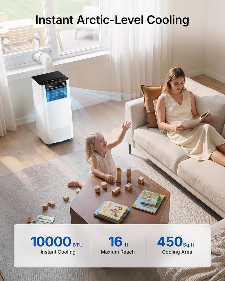10,000 BTU Portable Air Conditioner, Smart AC Unit for Rooms up to 450 Sq.Ft, 3-In-1 with Cool, Dry & Fan Modes, App/Voice/Remote Control, 24H Timer, 50Db Quiet Operation, Self-Evaporating