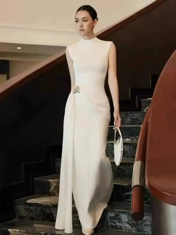 New Stand Collar Sleeveless Women Stylish Dress