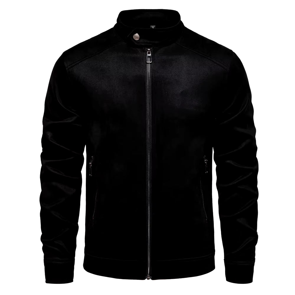 New Men'S Stand Collar Zip Suede Jacket Fashion Casual Business Faux Leather Trucker Jackets Coat for Men