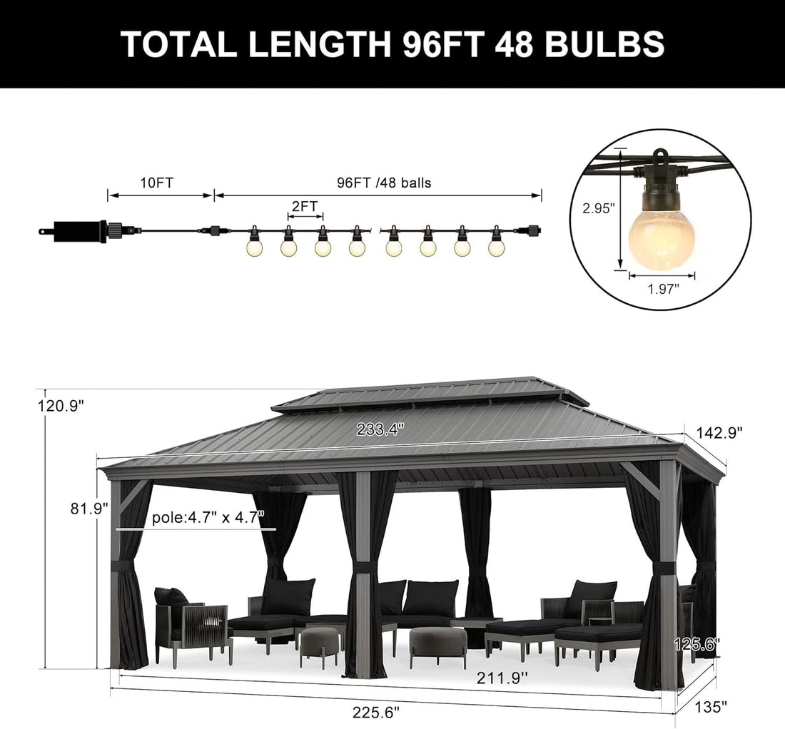 Elite Gazebo with Galvanized Steel All Weather Wind Resistance 